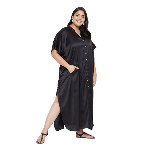 Satin Maxi Dress for Womens Solid Black Bikini Swimsuit Cover Up Beach Dresses - Picture 4 of 7